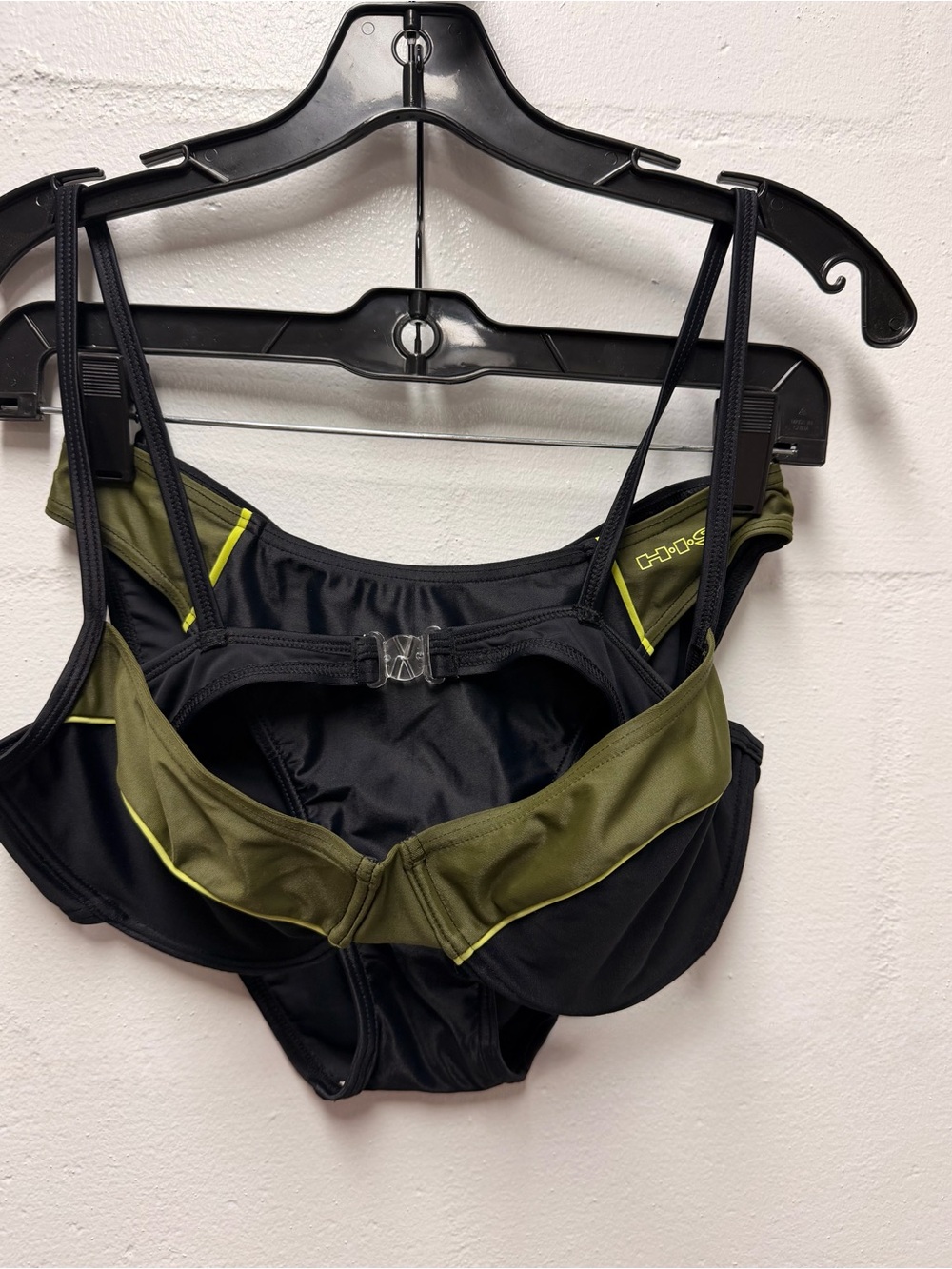 Vintage Olive Green and Black Two-Piece Set Swim Bikini with Neon Trim